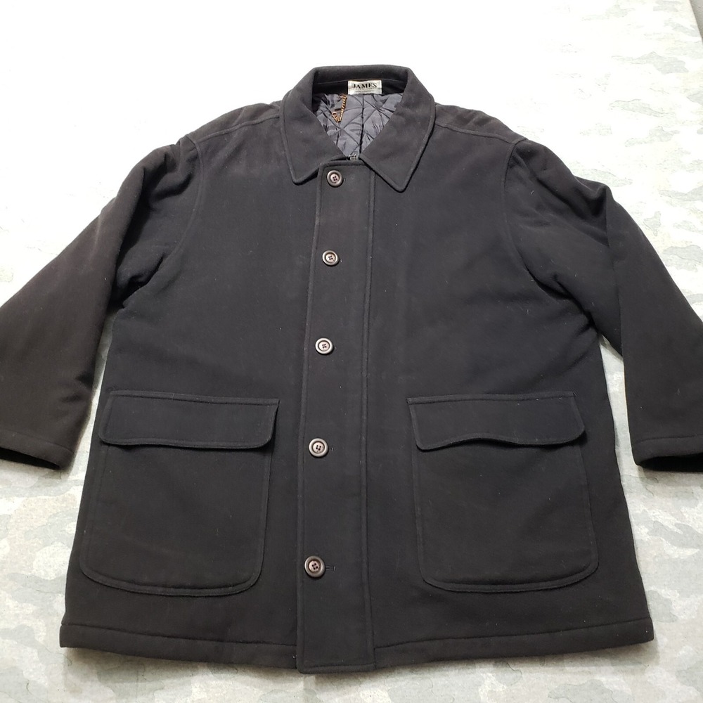 James Peter Coat Jacket Mens XL Black Wool Cashmere Blend Diamond Quilted